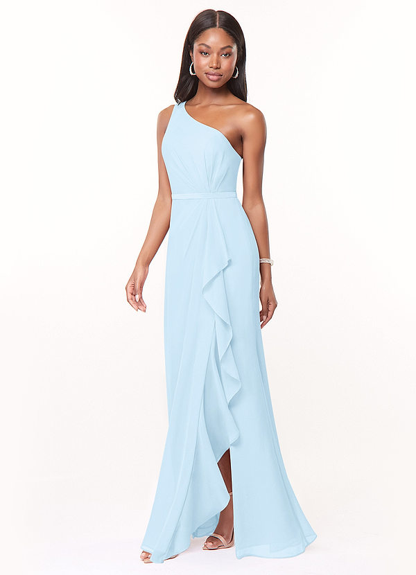 Azazie Liza Bridesmaid Dresses Sky Blue Mermaid One Shoulder Chiffon Dress image1