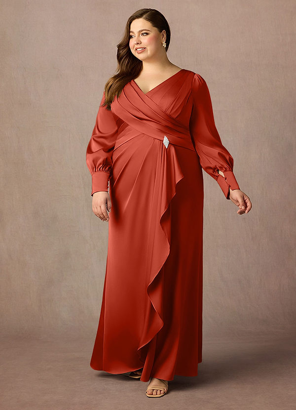 Azazie Petrina Brautmutterkleider Meerjungfrau-Linie Falten Stretch-Satin Kleid Rost image1