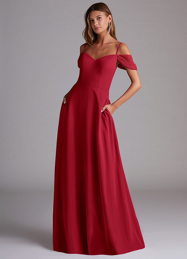 Azazie Marley Bridesmaid Dresses Scarlet A-Line Off the Shoulder Chiffon Convertible Dress image1