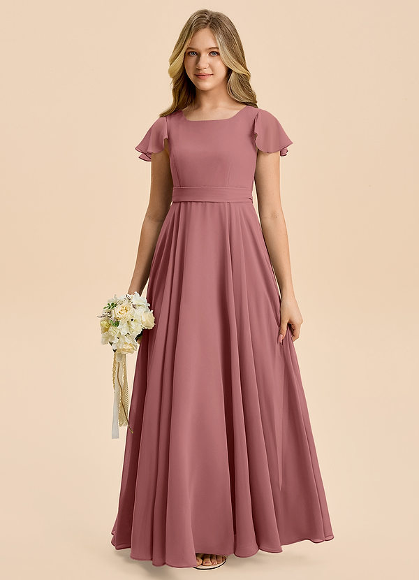 Azazie Cady Junior Amethyst A-Line Pleated Chiffon Dress image1
