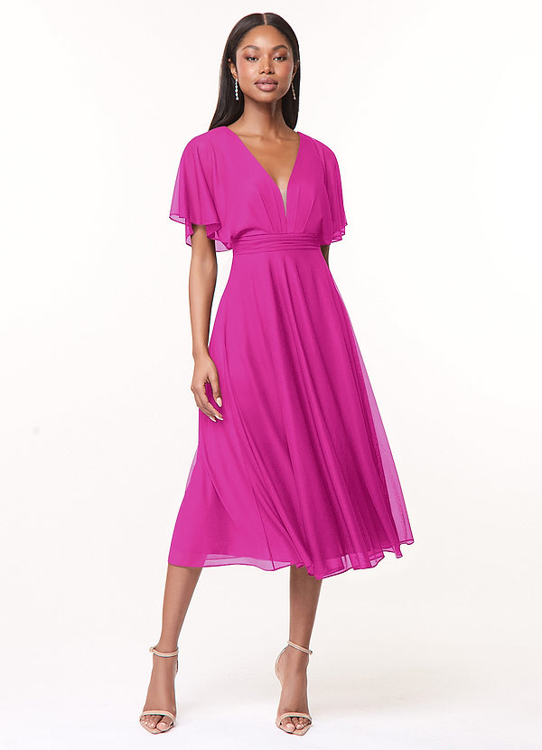 Azazie Tinsley Robes Demoiselle d'honneur Robe Trapèze en Maille Plissée Fuchsia image1