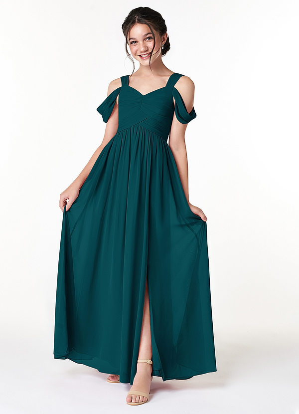 Azazie Lianne Junior Pine A-Line Off the Shoulder Chiffon Dress image1