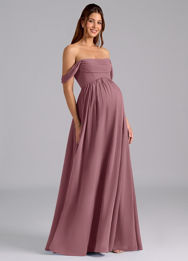 Azazie Saige Brautjungfernkleider für Schwangere A-Linie Plissee Chiffon Bodenlänge Kleid image1
