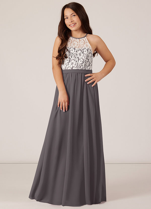 Azazie Fahari A-Line Lace Chiffon Floor-Length Junior Bridesmaid Dress image1
