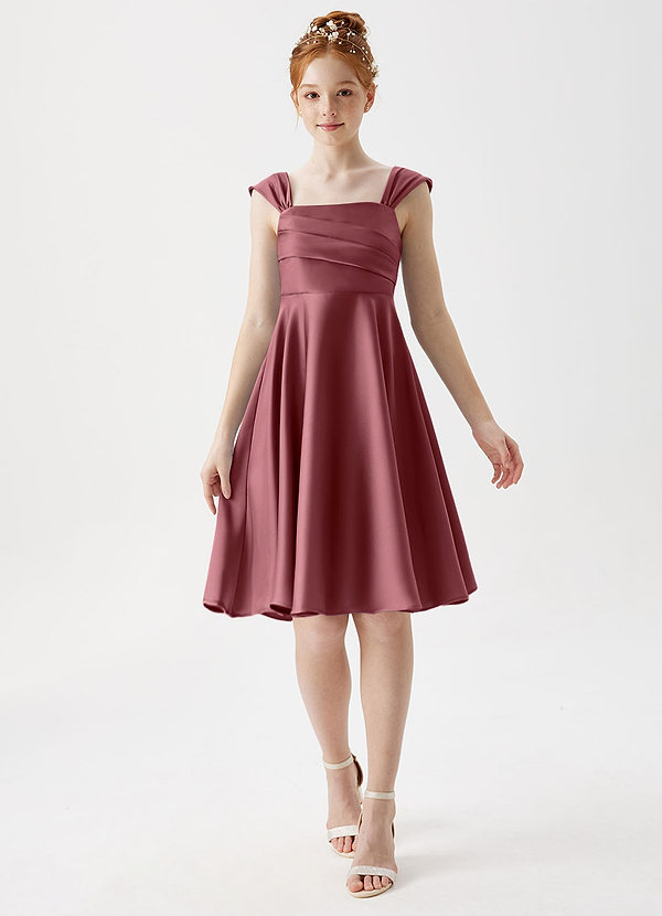 Azazie Amira Junior Desert Rose A-Line Pleated Stretch Satin Dress image1
