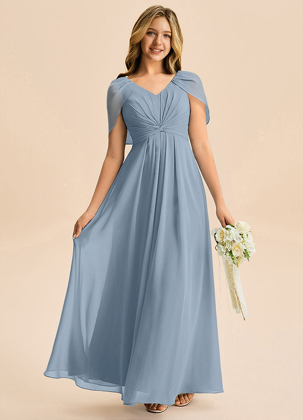 Azazie Emma Junior Linia A Pofałdowany Szyfon Długość podłogi Młodsza druhna Sukienka image1