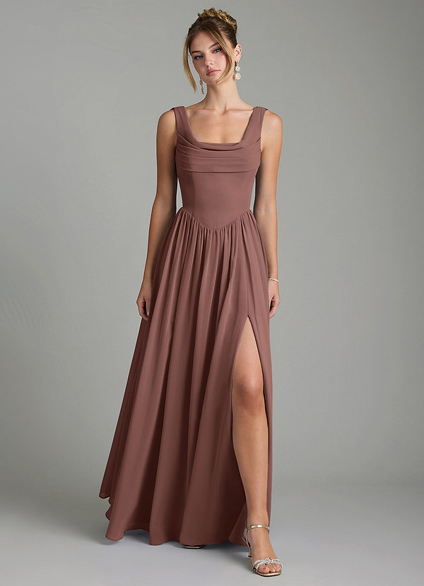 Azazie Novi Bridesmaid Dresses Espresso A-Line Pleated Chiffon Dress image1