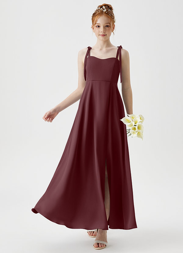 Azazie Rosey Junior A-Linie Herzausschnitt Stretch-Satin Kleid Sangria image1