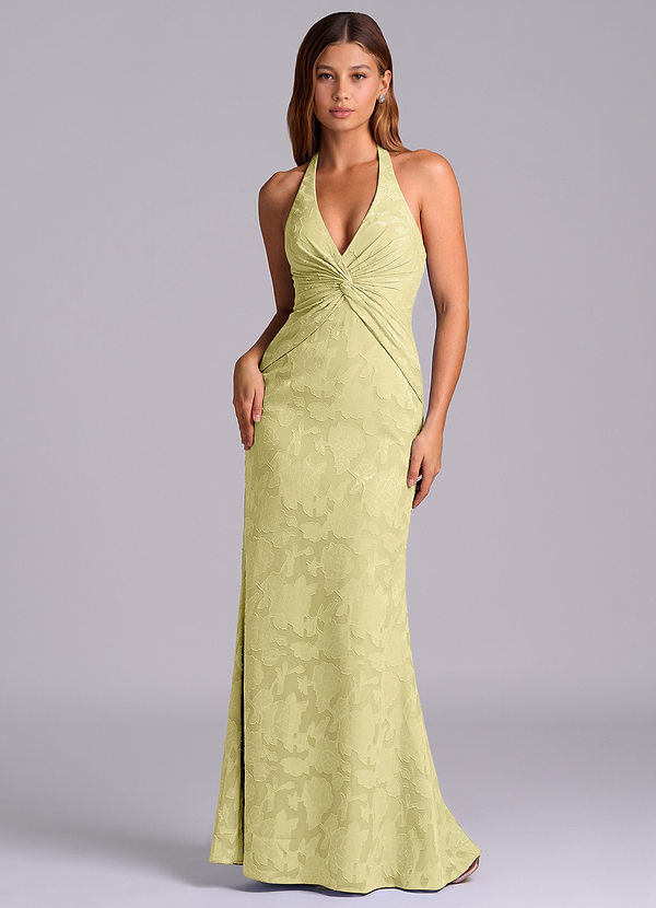 Azazie Valerie Vestidos Dama de Honor Vestido de Sorbete De Limón de Devorado Floral de Corte Sirena con Plisado image1