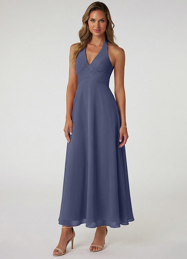 Azazie Tessie Suknie dla druhen Linia A Pofałdowany Szyfon Długość kostki Sukienka image1