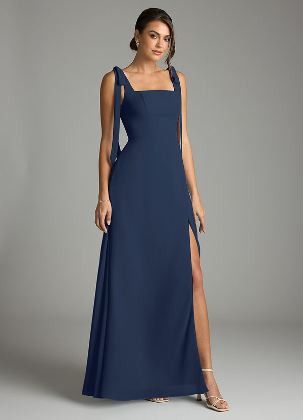 Azazie Debra Bridesmaid Dresses Dark Navy A-Line with Pockets Chiffon Convertible Dress image1