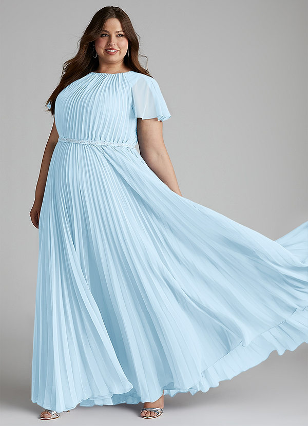 Azazie Kara Modest Bridesmaid Dresses A-Line Pleated Chiffon Floor-Length Dress image1