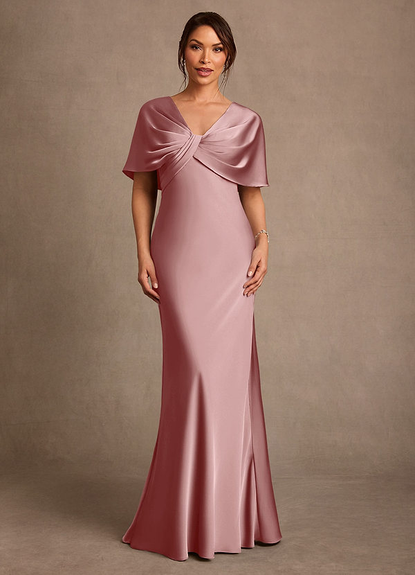Azazie Dosia Vestidos para la madre de la novia Vestido de Rosa Polvorienta de Satén Elástico de Corte Recto con Plisado image1