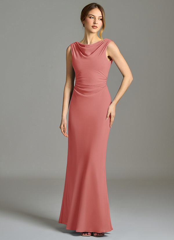 Azazie Kieryn Vestidos Dama de Honor Vestido de Rosa Antigua de Gasa de Corte Sirena con Plisado image1