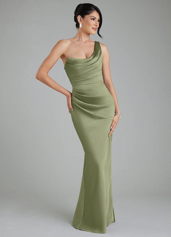 Sabrina Bridesmaid Dresses Garden Sage Mermaid Corset Stretch Satin Dress image1