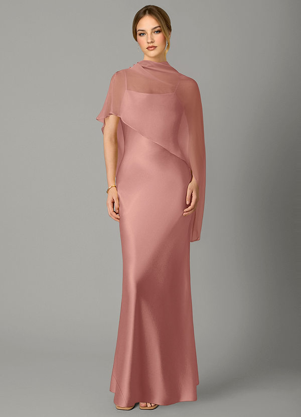 Azazie Jaleesa Vestidos de dama de honor Vestido Rosetón de Satén Elástico de Corte Recto con Cuello alto image1