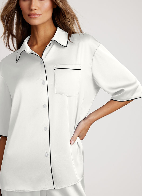 front White Contrast-trimmed Pajama Set