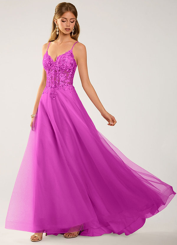 Calliem Fuchsia Beading Lace Tulle Prom Dress image1