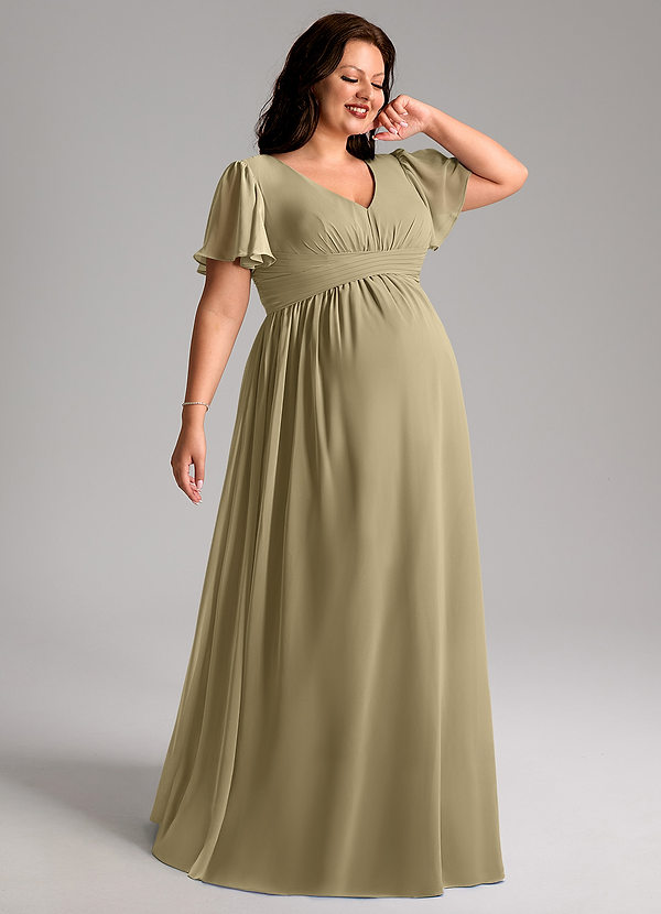 Azazie Verna Maternity Bridesmaid Dresses A-Line V-Neck Ruched Chiffon Floor-Length Dress image1