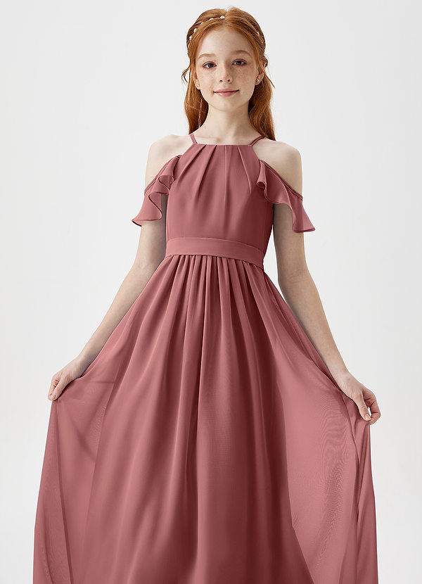 Azazie Chaya Junior Amethyst A-Line Off the Shoulder Chiffon Dress image1