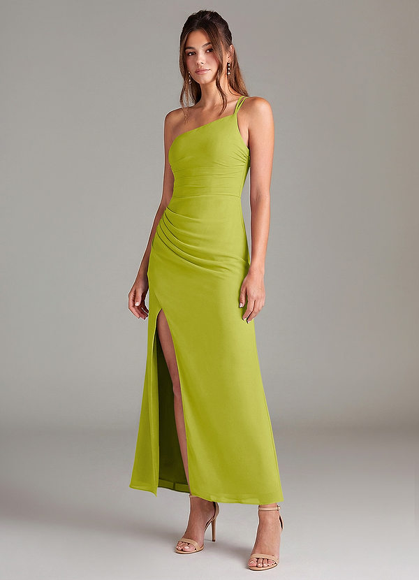 Azazie Eren Bridesmaid Dresses Lemongrass Mermaid One Shoulder Chiffon Dress image1