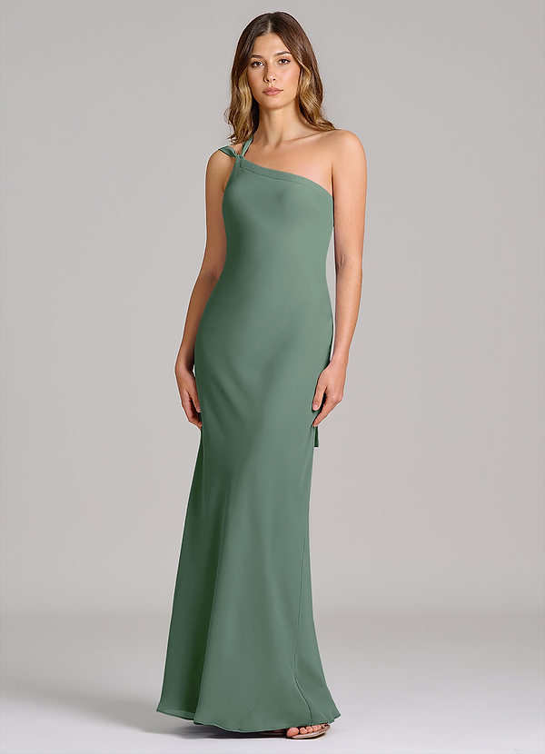 Azazie Monroe Bridesmaid Dresses Eucalyptus Sheath One Shoulder Chiffon Dress image1