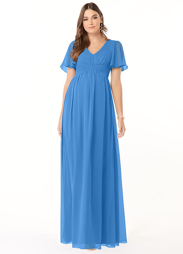 Azazie Verna Brautjungfernkleider für Schwangere A-Linie V-Hals Gerüscht Chiffon Bodenlänge Kleid image1