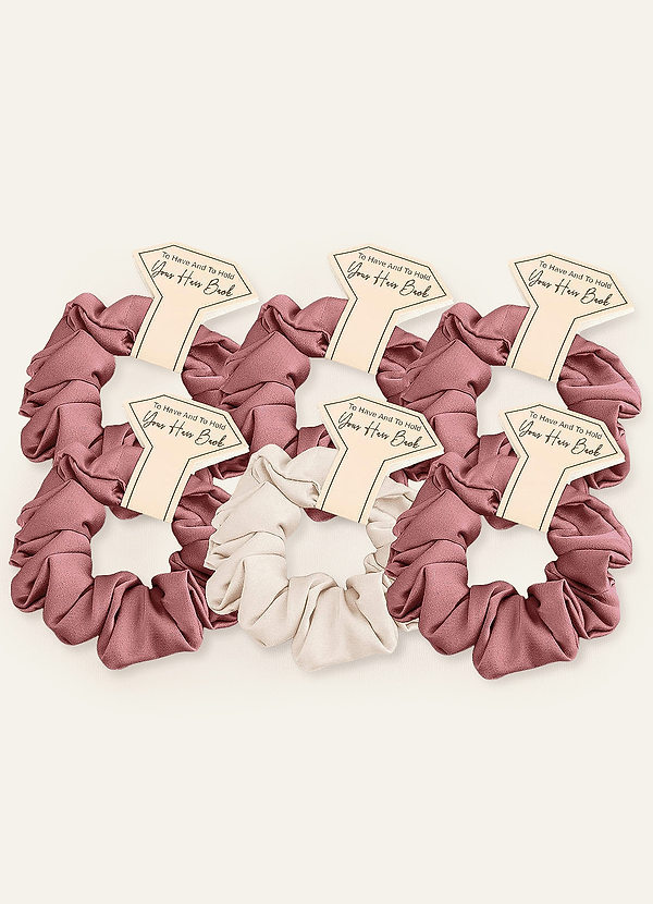 front Farblich Passendes, Sechsteiliges Scrunchie-Set Für Brautjungfern Aus Stretch-Satin In Verschiedenen Farben