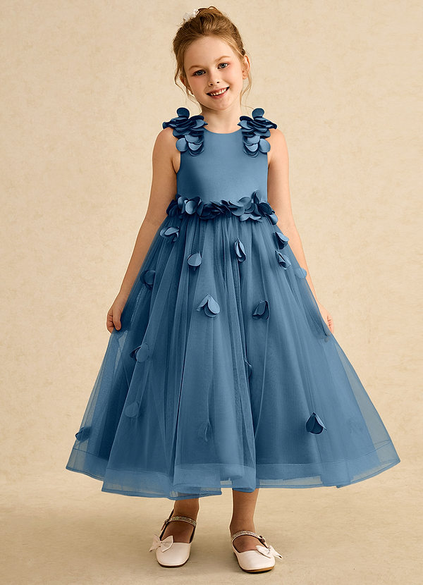 Azazie Atta Bloemenmeisjes Jurken A-Lijn Jurk van Tule One-Shoulder Bermuda image1