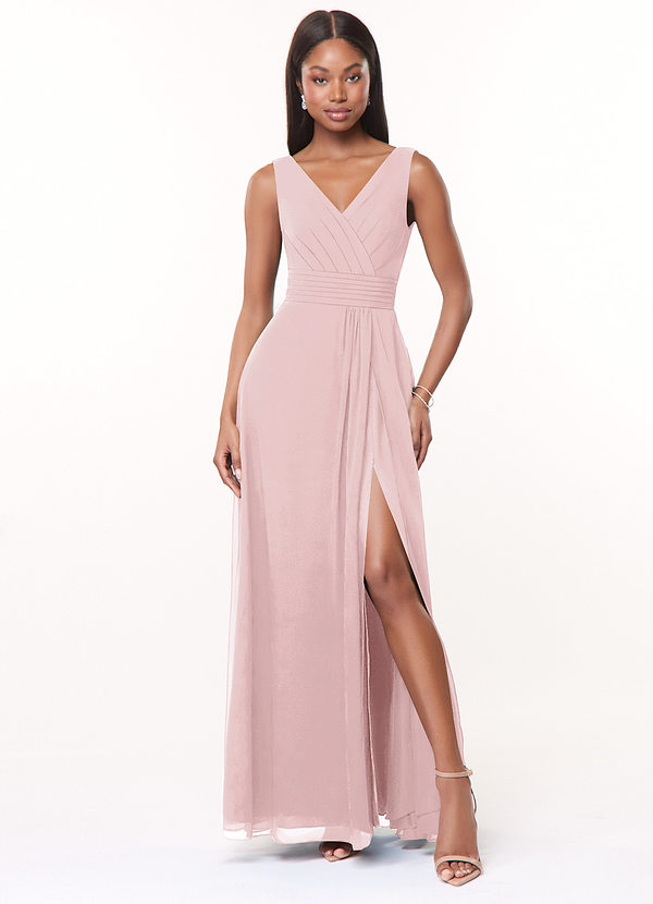 Azazie Karina Bridesmaid Dresses Blushing Pink A-Line Pleated Chiffon Dress image1