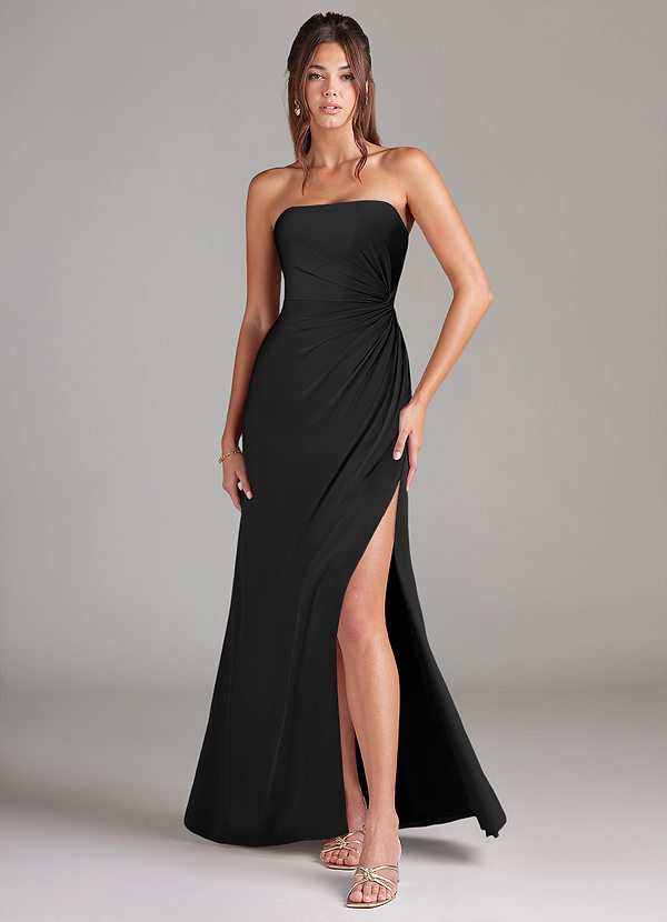 Azazie Aliani Bridesmaid Dresses Black Sheath Strapless Chiffon Convertible Dress image1