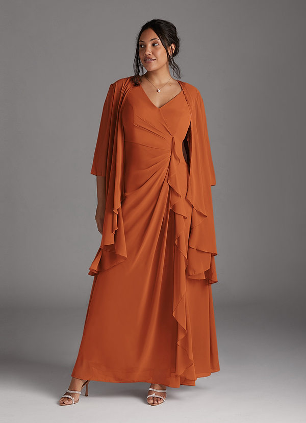 Azazie Manuella Mother of the Brides Dresses Cinnamon A-Line V-Neck Pleated Chiffon Dress image1