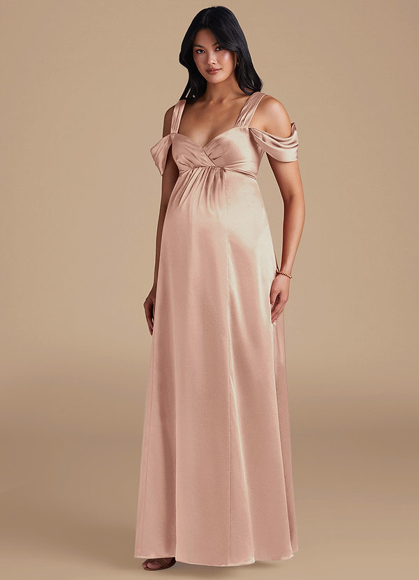 Azazie Rhea Abiti da damigella premaman Abito A-Line Plissettato Raso Metallizzato Floor-Length image1