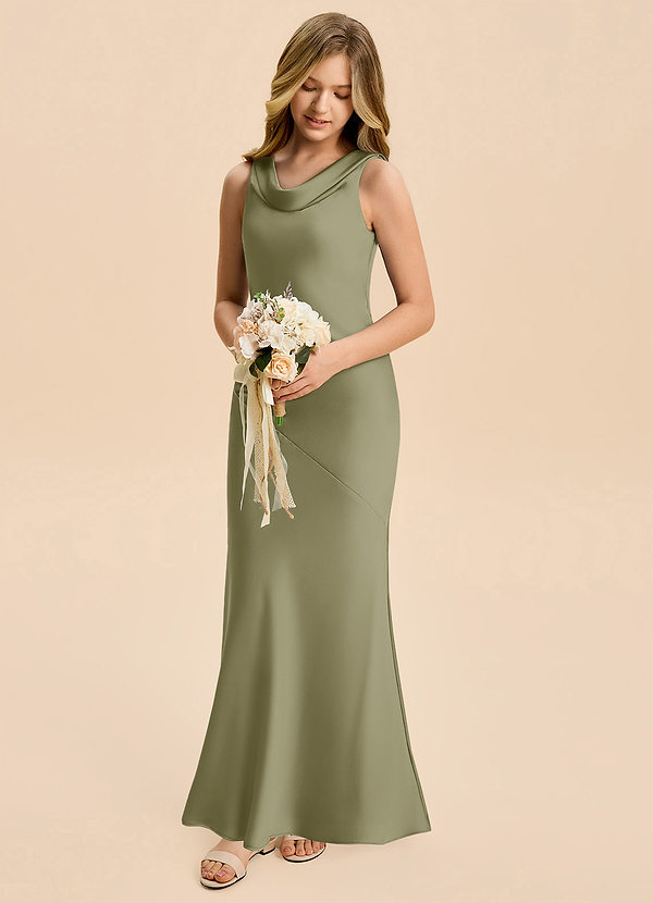 Azazie Rylina Junior Pistachio Mermaid Stretch Satin Dress image1