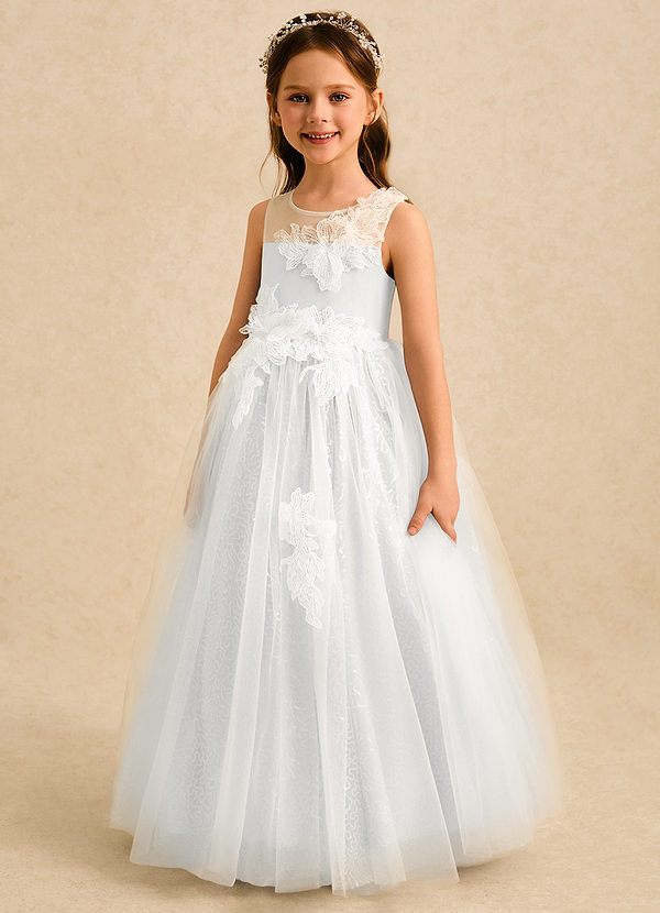 Azazie Addison Flower Girl Dresses White Ball-Gown Sequins Tulle Dress image1