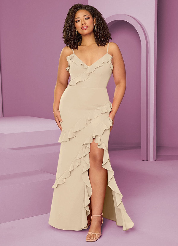 Barbie ♥ Azazie Bruidsmeisjes Jurken Jurk van Chiffon met Kolom Champagne image1