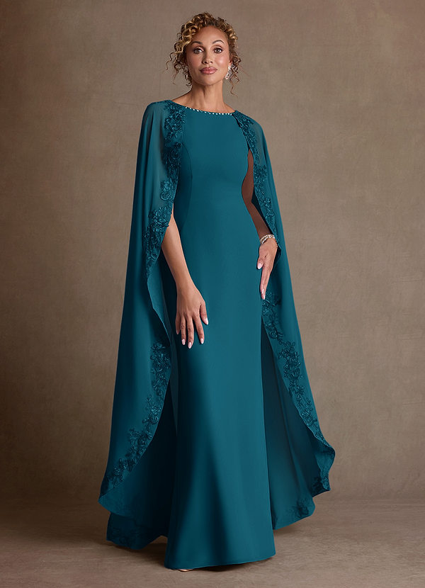 Azazie Artemisia Mother of the Brides Dresses Ink Blue Sheath Lace Chiffon Dress image1