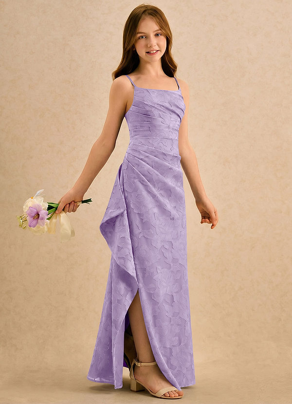 Azazie Cannoli Girls Formal Robes de cortège enfant Robe Trapèze en Blumen-Burnout Plissée Lilas image1