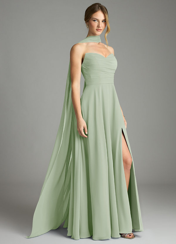 Azazie Ayla Abiti da Damigella Abito A-Line in Chiffon Scollo a Cuore Verde Salvia image1