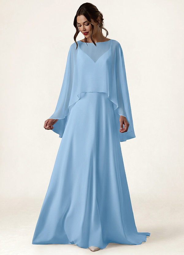 front Azazie Matching Color Chiffon High Low Sheer Cape