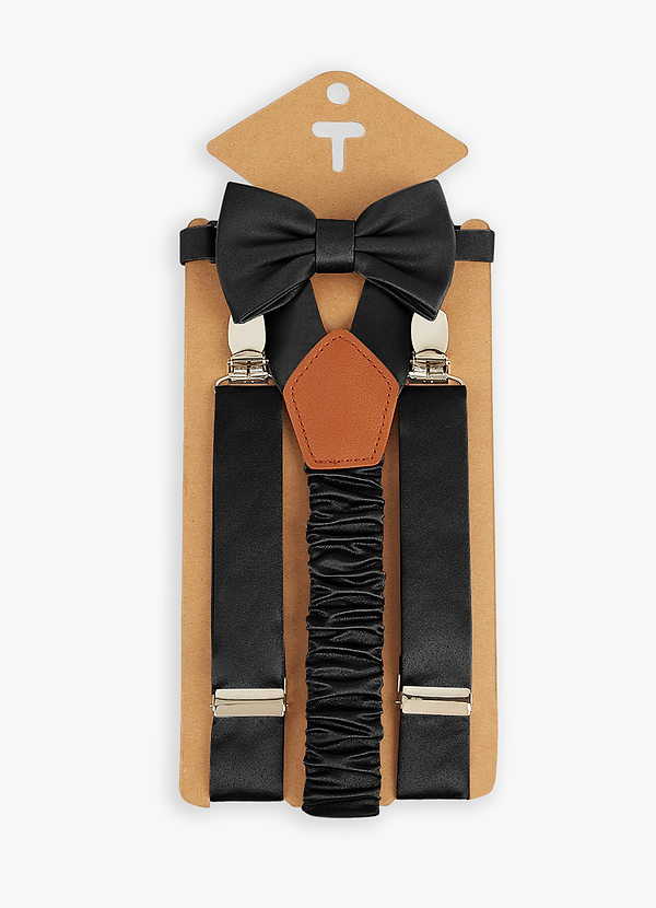front Boy's Matching Matte Satin Bow Tie & Suspenders Set
