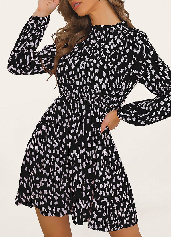 front Haverhill Noir Mini-robe à manches longues et imprimé à pois