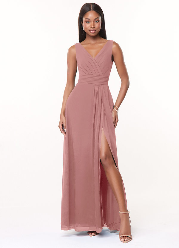 Azazie Karina Bridesmaid Dresses Dusty Rose A-Line Pleated Chiffon Dress image1