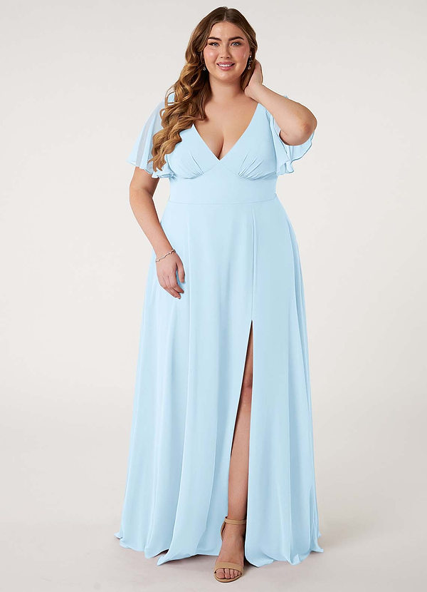 Azazie Kimber Bridesmaid Dresses Sky Blue A-Line Flounce Sleeve Chiffon Dress image1