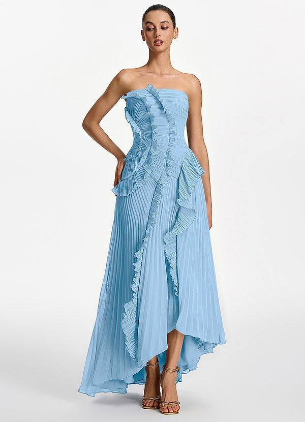 Chrysanthe Haze Blue Strapless Pleated Chiffon Maxi Dress image1