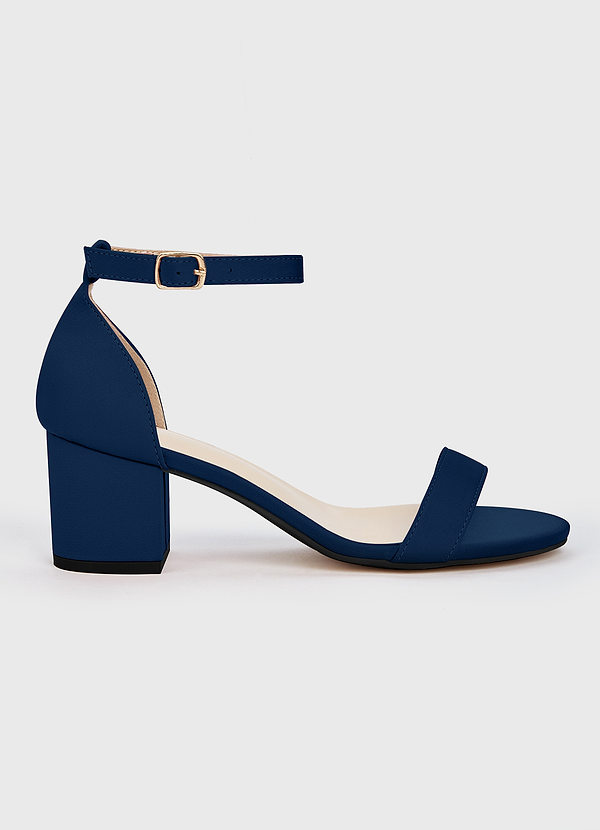 front Matching Color Stretch Satin One Strap Buckle Block Heel Sandals