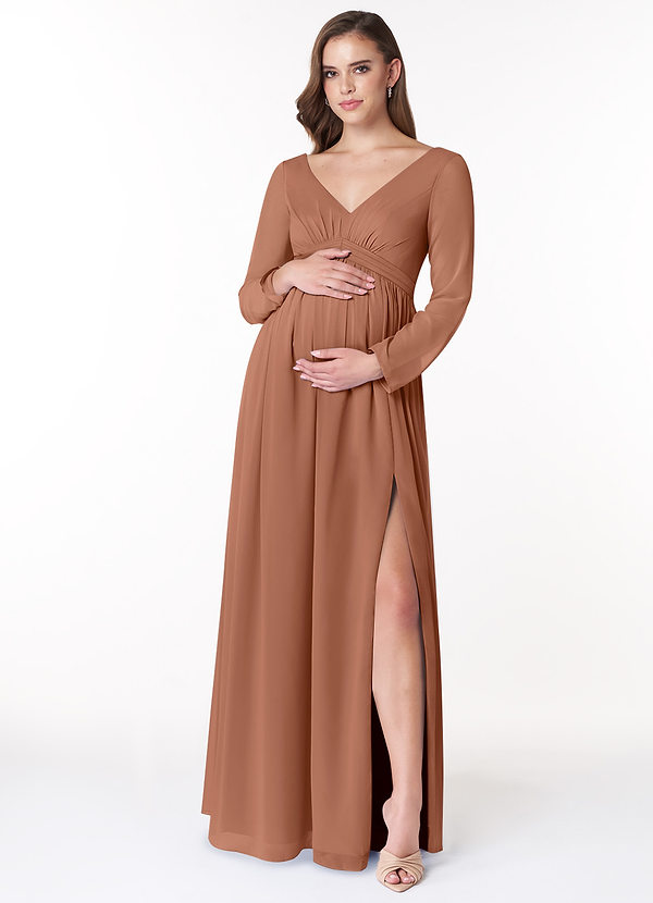 Azazie Teton Zwangerschaps Bruidsmeisjes Jurken A-Lijn Lange mouw Chiffon Vloerlengte Jurk image1