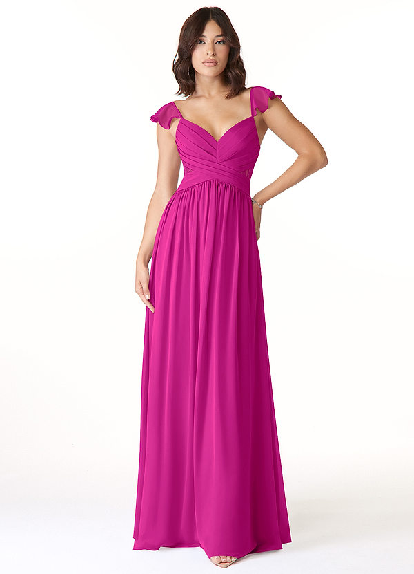 Azazie Lissa Bridesmaid Dresses Fuchsia A-Line Lace Chiffon Dress image1