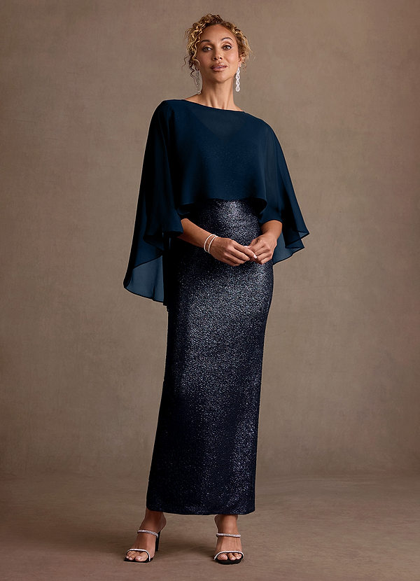 Marlene Mother of the Brides Dresses Dark Navy Column Metallic Knit Dress image1