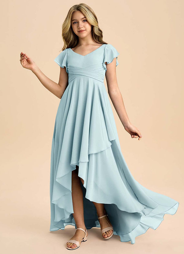 Azazie Caria Junior Sea Glass A-Line Pleated Chiffon Dress image1